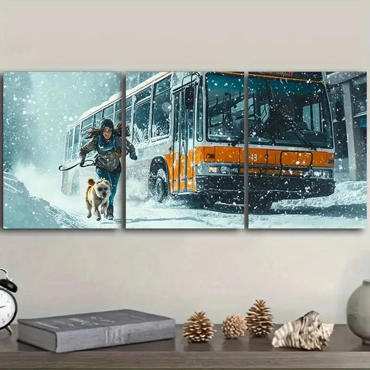 3pcs The girl and the dog are running Metal Print Ready to Hang Art