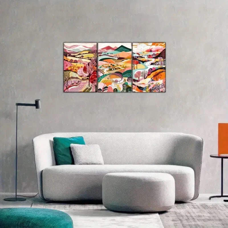 3pcs Featuring Distant Mountains and Plants Metal Print Ready to Hang Art
