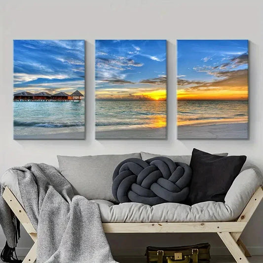 3pcs Beach Sunset Coastal Scenery Metal Print Ready to Hang Art