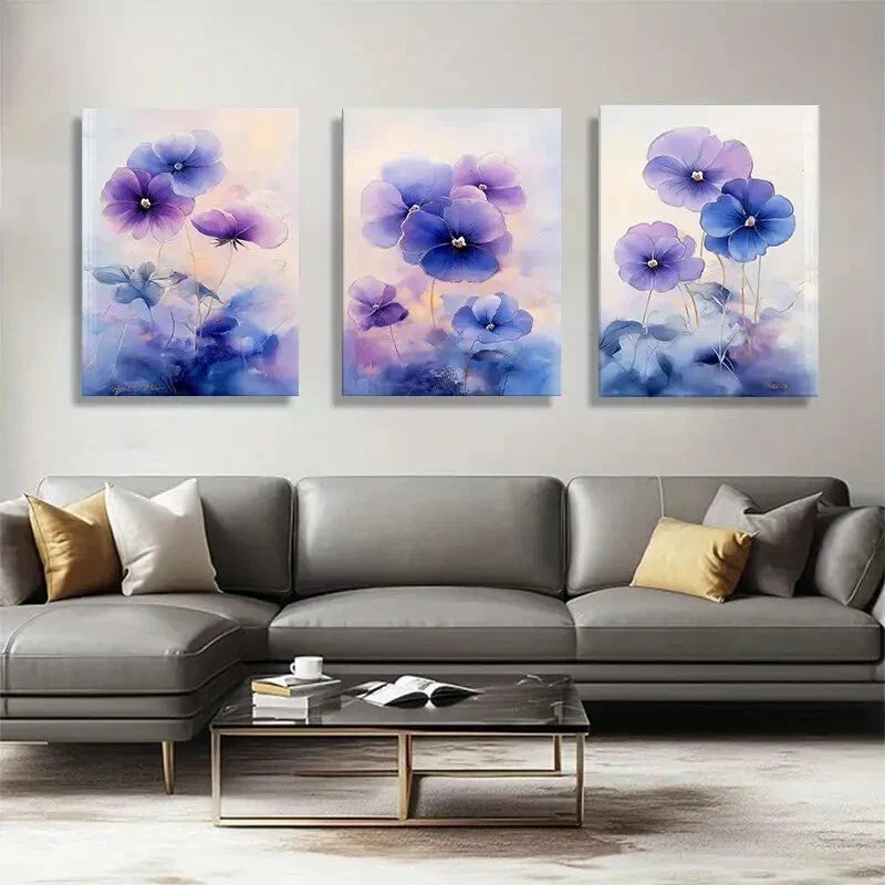 3pcs Elegant Purple Floral Dreamy Metal Print Ready to Hang Art