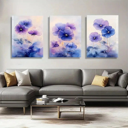 3pcs Elegant Purple Floral Dreamy Metal Print Ready to Hang Art