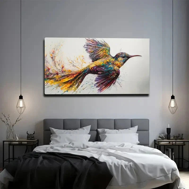 Flying Hummingbird Wall Art Canvas Office Home Room Framed 80x45cm