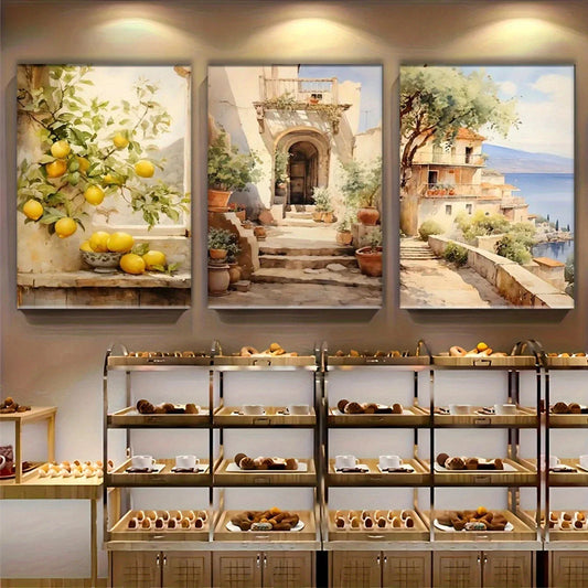3pcs Painting Vintage Italian Lemon Plant Metal Print Ready to Hang Art