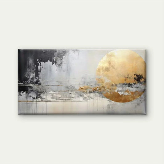 Abstract Gold Circle Wall Art Canvas Office Home Room Framed 80x45cm