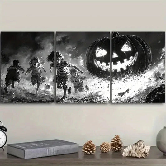 3pcs Giant pumpkins and kids Metal Print Ready to Hang Art