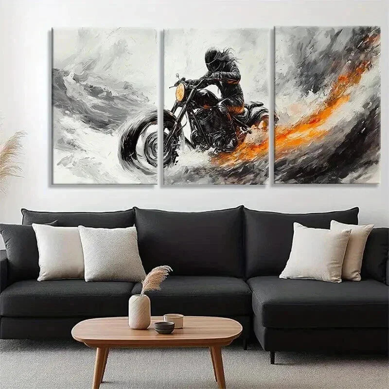 3pcs Motorbike Rider in Motion Bold Perfect Wall Art Set Canvas Framed 40x60cm - High Quality Print 100% Australian Made Wall Canvas Ready to Hang