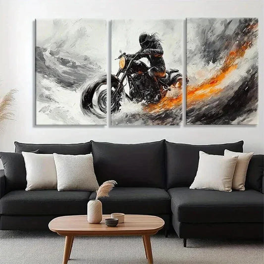 3pcs Motorbike Rider in Motion Bold Perfect Wall Art Set Canvas Framed 40x60cm - High Quality Print 100% Australian Made Wall Canvas Ready to Hang