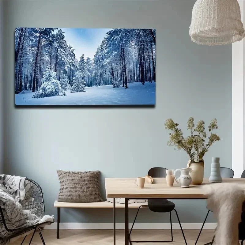 Woods Thick Snow Wall Art Canvas Office Home Room Framed 80x45cm