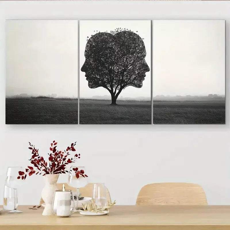 3pcs Silhouette Tree in Head Triptych Wall Art Set Canvas Framed 40x60cm - High Quality Print 100% Australian Made Wall Canvas Ready to Hang