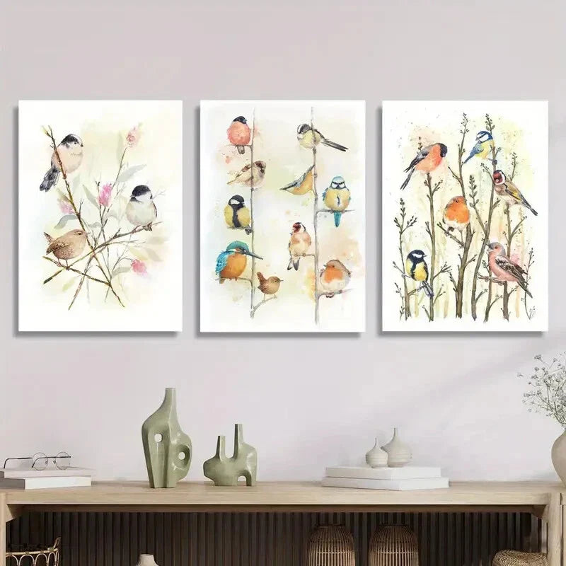 3pcs Vibrant Bird Canvas Art Prints - Watercolo Wall Art Set Canvas Framed 40x60cm - High Quality Print 100% Australian Made Wall Canvas Ready to Hang
