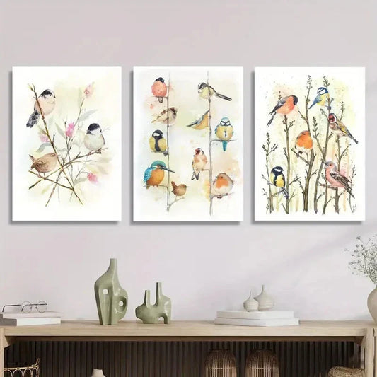 3pcs Vibrant Bird Canvas Art Prints - Watercolo Wall Art Set Canvas Framed 40x60cm - High Quality Print 100% Australian Made Wall Canvas Ready to Hang