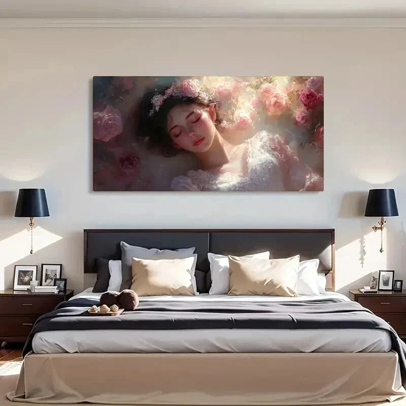 Dreamy Roses Peaceful Woman Wall Art Canvas Office Home Room Framed 120x60cm