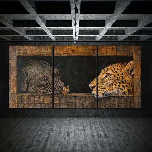 3pcs Small Animals Hidden Under Large Animals Metal Print Ready to Hang Art