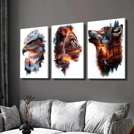 3pcs Eagle Lion Wolf Portraits and Nature Wall Art Set Canvas Framed 40x60cm - High Quality Print 100% Australian Made Wall Canvas Ready to Hang