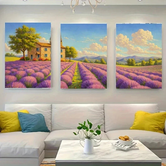 3pcs A Painting of a Stone House Metal Print Ready to Hang Art