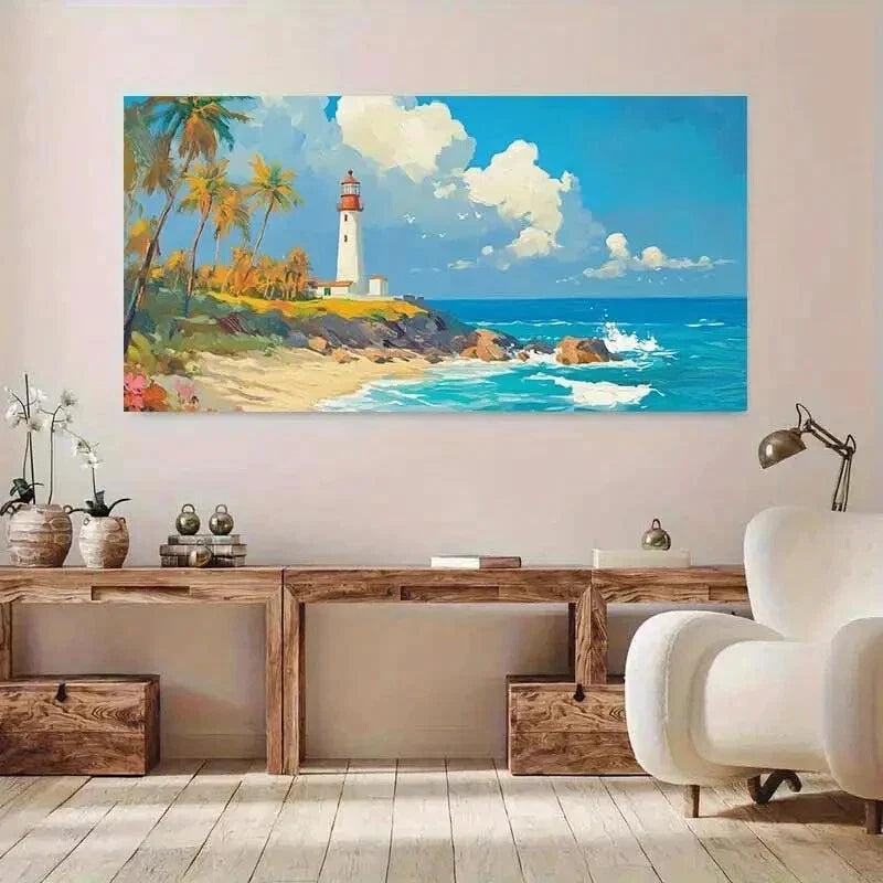Seaside Lighthouse Ocean wall canvas office home room framed 120x60cm