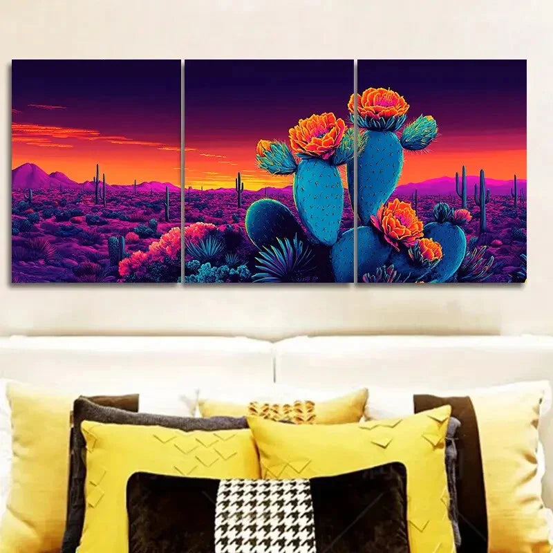 3pcs Surreal cactus Art Painting Metal Print Ready to Hang Art