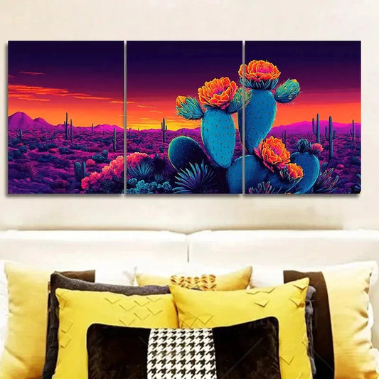 3pcs Surreal cactus Art Painting Metal Print Ready to Hang Art