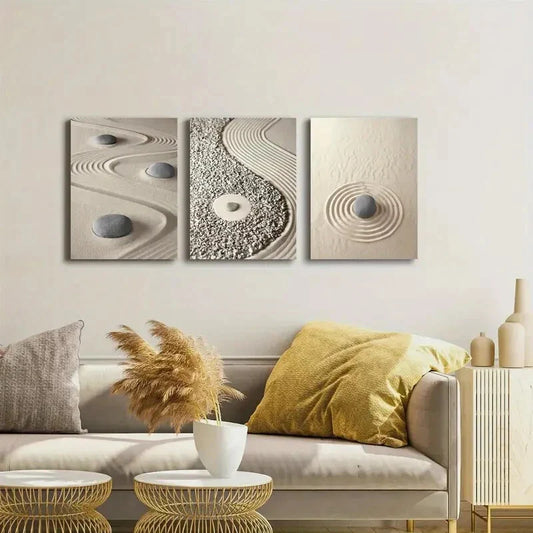 3pcs Meditation Spiritual Decor, Pebbles  Metal Print Ready to Hang Art
