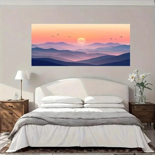 Mountain Sunset Landscape Wall Art Canvas Office Home Room Framed 80x45cm