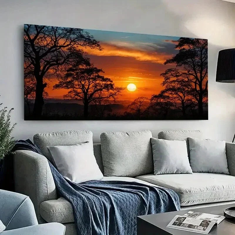 Golden Sunset Silhouette wall canvas office home room framed 120x60cm