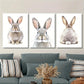 3pcs Easter Bunny Face Cute Rabbit Nordic Style Metal Print Ready to Hang Art