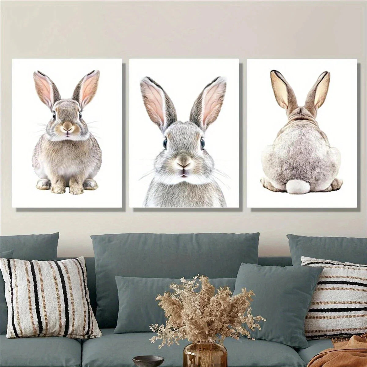3pcs Easter Bunny Face Cute Rabbit Nordic Style Metal Print Ready to Hang Art
