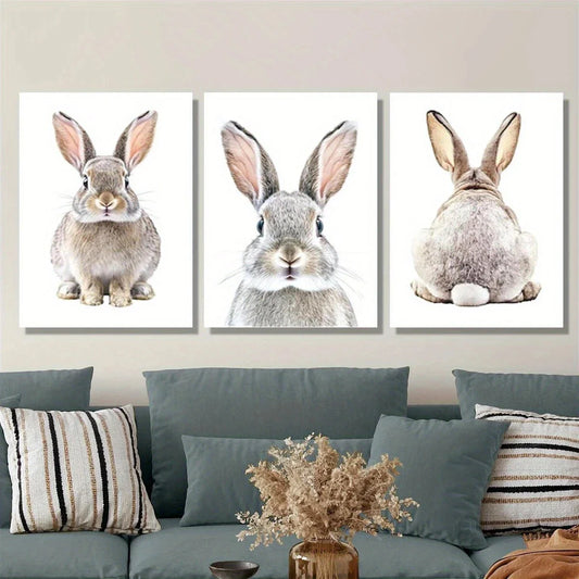 3pcs Easter Bunny Face Cute Rabbit Nordic Style Metal Print Ready to Hang Art