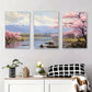3pcs Scenic Mountain Landscape with Cherry Metal Print Ready to Hang Art
