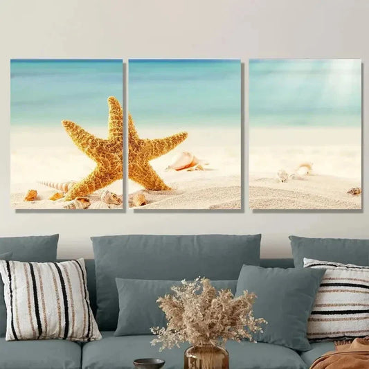 3pcs Beach Starfish Metal Print Ready to Hang Art