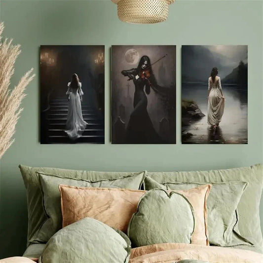 3pcs Gothic Violinist Metal Print Ready to Hang Art