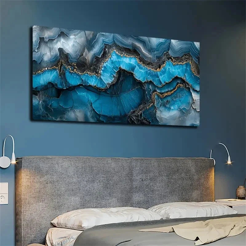 Blue Agate Texture Wall Art canvas office home room framed 120x60cm