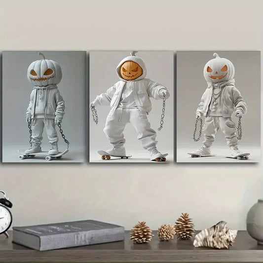 3pcs Evil pumpkin, Metal Print Ready to Hang Art