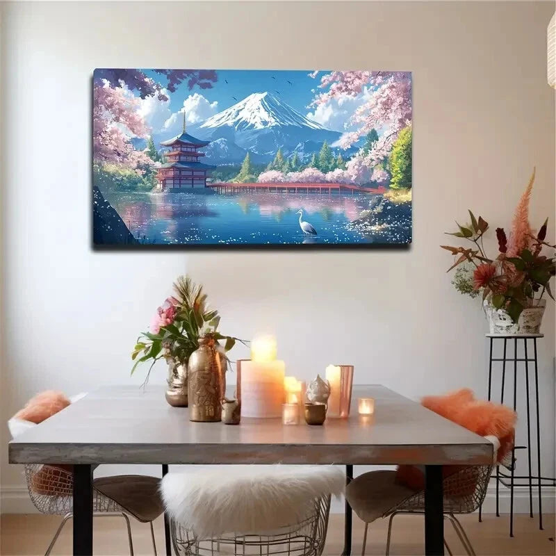 Cherry Blossoms Wooden Wall Art Canvas Office Home Room Framed 120x60cm