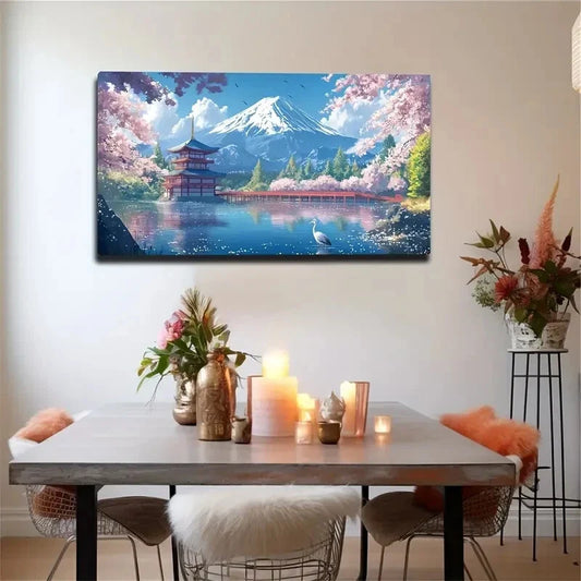 Cherry Blossoms Wooden Wall Art Canvas Office Home Room Framed 120x60cm