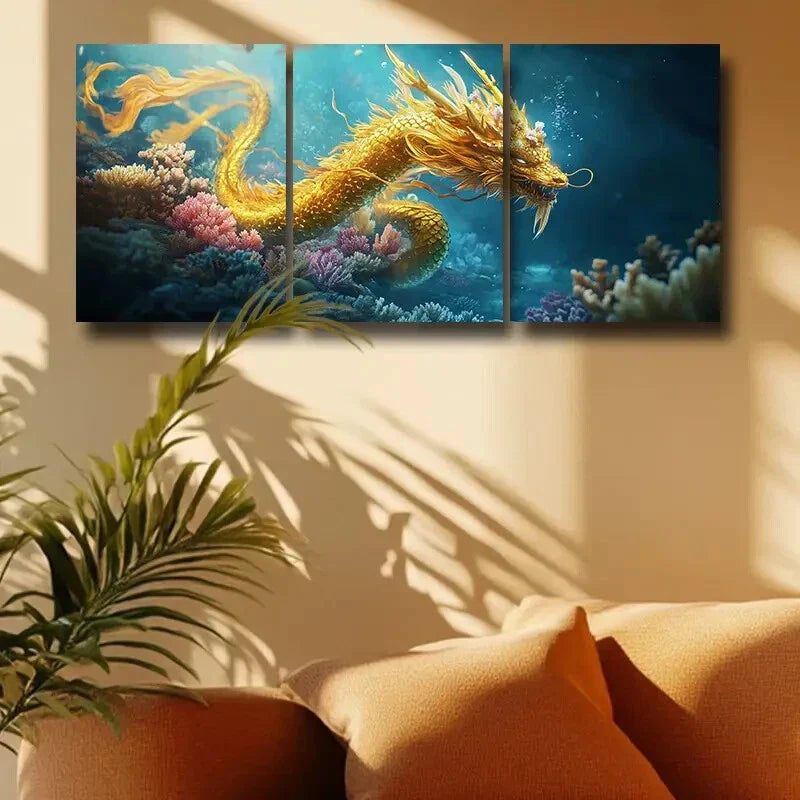 3pcs The Dragon King Design Metal Print Ready to Hang Art