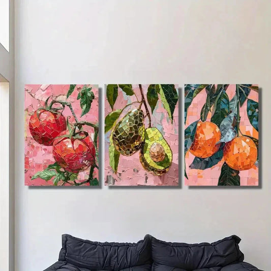 3pcs Fashion fruit art, tomatoes, avocados Metal Print Ready to Hang Art