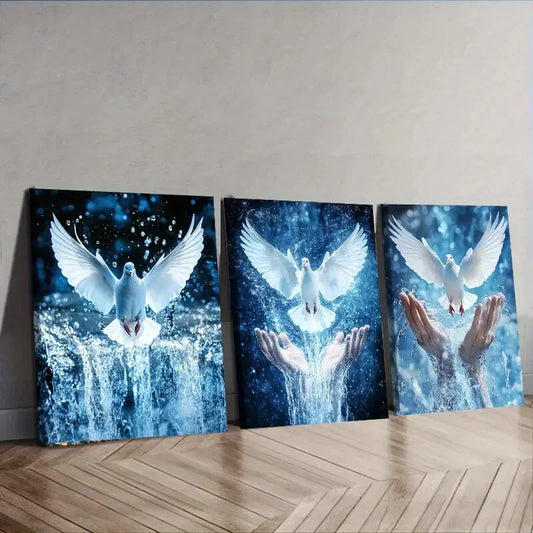 3pcs  Peace pigeon on hand  Wall Art Set Canvas Framed 40x60cm - High Quality Print 100% Australian Made Wall Canvas Ready to Hang