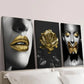 3pcs  woman with Golden lipstick girl with Gold Wall Art Set Canvas Framed 40x60cm - High Quality Print 100% Australian Made Wall Canvas Ready to Hang