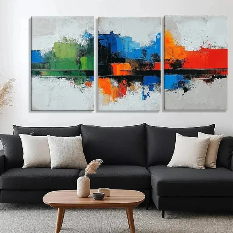 3pcs Modern Geometric Shapes Vibrant Perfect Wall Art Set Canvas Framed 40x60cm - High Quality Print 100% Australian Made Wall Canvas Ready to Hang