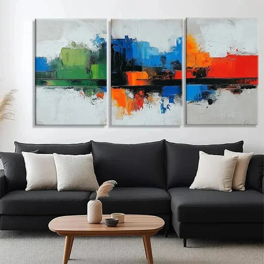 3pcs Modern Geometric Shapes Vibrant Perfect Wall Art Set Canvas Framed 40x60cm - High Quality Print 100% Australian Made Wall Canvas Ready to Hang