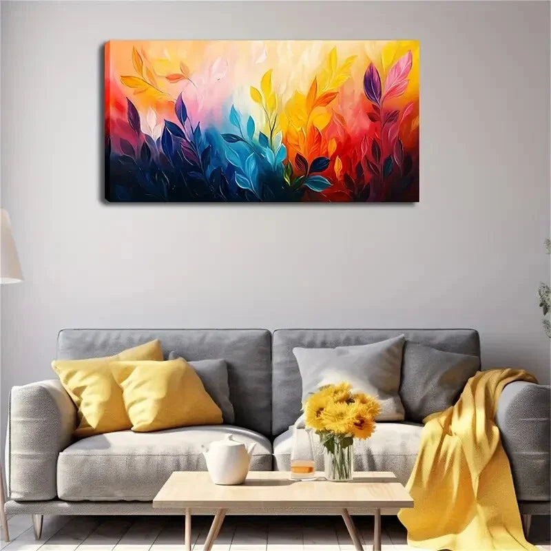 Colorful Vibrant Leaf Design Wall Art Canvas Office Home Room Framed 120x60cm