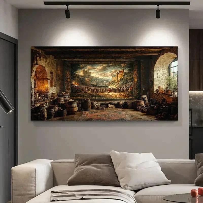 Tapestry Depicts Great Battle Wall Art Canvas Office Home Room Framed 80x45cm