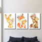 3pcs Cartoon Bunny, Baby Fox & Bear, Metal Print Ready to Hang Art