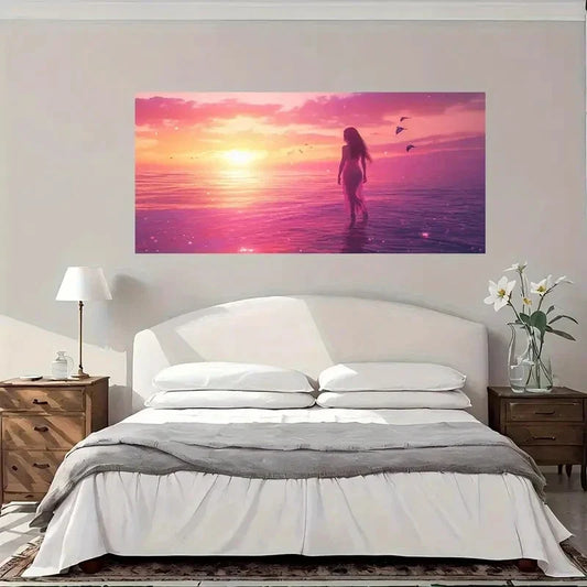 Serene Sunset Beach Wall Art Canvas Office Home Room Framed 80x45cm