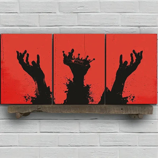 3pcs Crown Hand Red & Black Knuckle Metal Print Ready to Hang Art