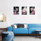 3pcs Black and White with Pink Wine Rose Metal Print Ready to Hang Art