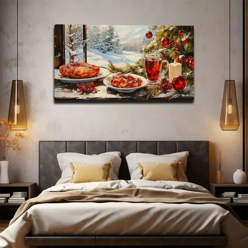 Tree & Red Wine Wall Art Canvas Office Home Room Framed 80x45cm