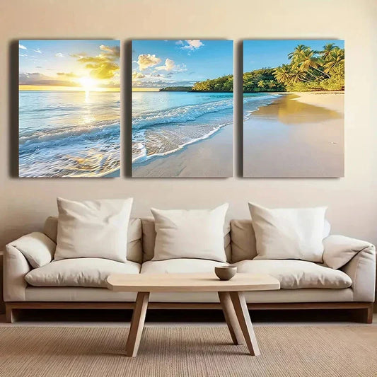 3pcs Beach Art With Palm Tree Metal Print Ready to Hang Art