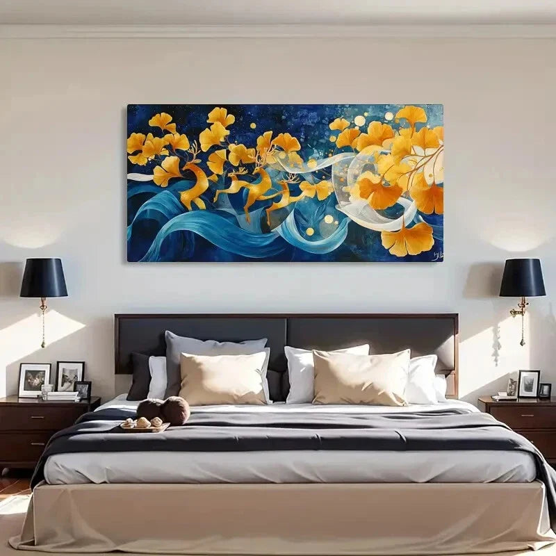 Ginkgo Biloba Leaf Modern Wall Art Canvas Office Home Room Framed 120x60cm